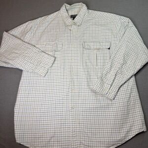 Woolrich Button Down Shirt Mens XL White Blue Tattersall Excellent Cotton 6064